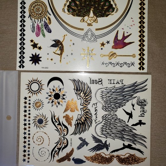 3 sheets Golden Silver Temporary Tattoo - Picture 3 of 14